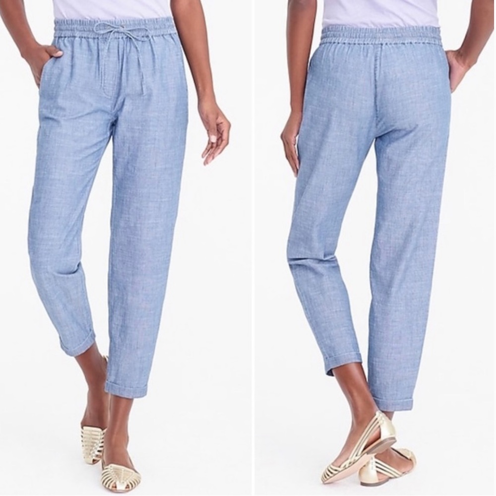 J. Crew Chambray Drawstring Crop Cuffed Pants Siz… - image 6